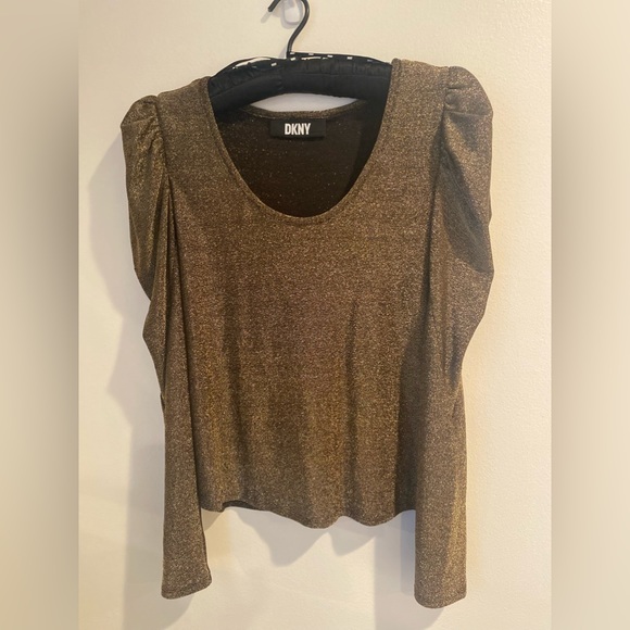 DKNY sparkle puff shoulder top in black/gold - Picture 1 of 6